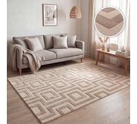 Paco Home Low-pile living room rug, modern geometric abstract patterns, 3D effect, classic Scandi style, solid color Beige, Size:80x250 cm
