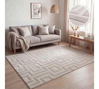 Paco Home Low-pile living room rug, modern geometric abstract patterns, 3D effect, classic Scandi style, solid color Beige, Size:80x250 cm