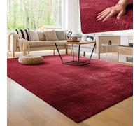 Paco Home Modern Cosy Living Room Rug Short Pile Washable Fluffy Soft Unicolor Fur Look Easy to Clean Non Slip, Size:200x280 cm, Colour:Red
