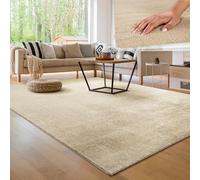 Paco Home Modern Cosy Living Room Rug Short Pile Washable Fluffy Soft Unicolor Fur Look Easy to Clean Non Slip, Size:140x200 cm, Colour:Beige 2