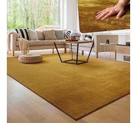 Paco Home Modern Cosy Living Room Rug Short Pile Washable Fluffy Soft Unicolor Fur Look Easy to Clean Non Slip, Colour:Yellow, Size:120x160 cm