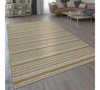 Paco Home Modern Flat-Weave Rug Woven Pattern Stripes Rustic Oriental Design In Beige, Size:80x150 cm