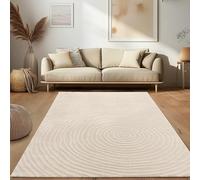 Paco Home Modern living room rug short pile Scandinavian Japandi style Panglao solid color high-low effect abstract pattern 3D effect soft pile cream, Size:160x220 cm