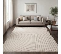 Paco Home Modern living room rug short pile Scandinavian Japandi style Panglao solid color high-low effect abstract pattern 3D effect soft pile cream, Size:240x330 cm