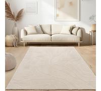 Paco Home Modern living room rug short pile Scandinavian Japandi style Panglao solid color high-low effect abstract pattern 3D effect soft pile cream, Size:240x330 cm