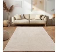 Paco Home Modern living room rug short pile Scandinavian Japandi style Panglao solid color high-low effect abstract pattern 3D effect soft pile cream, Size:160x220 cm