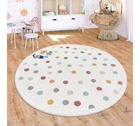 Paco Home Nursery Area Rug Kids Rug For Bedroom Girls Boys Non-slip Rainbow Animal Motif Dots, Size:Ø 120 cm round, Colour:Multicolored