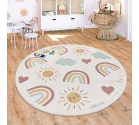 Paco Home Nursery Area Rug Kids Rug For Bedroom Girls Boys Non-slip Rainbow Animal Motif Dots, Size:Ø 120 cm round, Colour:Multicolored 2