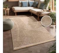 Paco Home Outdoor Rug For Garden Area Rug Living Room Kitchen Rug Aztec Pattern Floral Pattern Fringing Beige, Size:200x280 cm