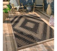 Paco Home Outdoor Rug For Garden Area Rug Living Room Kitchen Rug Aztec Pattern Floral Pattern Geometric Pattern, Size:80x150 cm, Colour:Anthracite 2