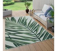 Paco Home Outdoor Rug For Garden Area Rug Living Room Kitchen Rug Palm Leaves Pattern Jungle Floral Aztec Pattern, Size:Ø 200 cm round, Colour:Green 4
