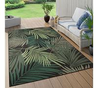 Paco Home Outdoor Rug For Garden Area Rug Living Room Kitchen Rug Palm Leaves Pattern Jungle Floral Aztec Pattern, Size:120x170 cm, Colour:Black