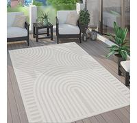 Paco Home Outdoor Rug For Garden Area Rug Living Room Kitchen Rug Scandi Pattern Aztec Pattern Monochrome, Size:160x220 cm, Colour:Cream 4
