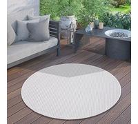 Paco Home Outdoor Rug Round Weatherproof Garden Kitchen Rug Monochrome Pattern, Size:80 cm round, Colour:Ivory
