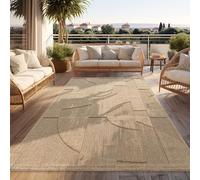 Paco Home Outdoor Rug Weatherproof Balcony Living Room Boho Design Abstract Geometric Pattern Unicoloured 3D Modern Deco Beige, Size:120x160 cm