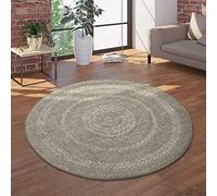 Paco Home Round Indoor & Outdoor Rug, Flat-Weave With Sisal Look Scandi Design, In Beige And Cream, Size:Ø 120 cm round