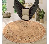 Paco Home Round Rug Living Room Jute Boho Pattern Modern Handmade Natural Rug, Size:Ø 100 cm round, Colour:Nature