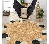 Paco Home Round Rug Living Room Jute Boho Pattern Modern Handmade Natural Rug, Size:Ø 100 cm round, Colour:Black 2
