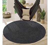Paco Home Round Rug Living Room Jute Boho Pattern Modern Handmade Natural Rug, Size:Ø 100 cm round, Colour:Anthracite