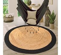Paco Home Round Rug Living Room Jute Boho Pattern Modern Handmade Natural Rug, Size:Ø 100 cm round, Colour:Black