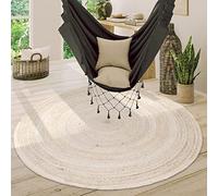 Paco Home Round Rug Living Room Jute Boho Pattern Modern Handmade Natural Rug, Size:Ø 120 cm round, Colour:White