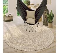 Paco Home Round Rug Living Room Jute Boho Pattern Modern Handmade Natural Rug, Size:Ø 120 cm round, Colour:Beige