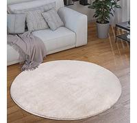 Paco Home Round Rug Living Room Short Pile Modern Fluffy Washable Monochrome, Size:Ø 160 cm round, Colour:Cream