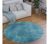 Paco Home Round Rug Living Room Short Pile Modern Fluffy Washable Monochrome, Size:Ø 160 cm round, Colour:Turquoise