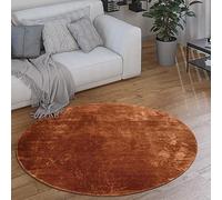 Paco Home Round Rug Living Room Short Pile Modern Fluffy Washable Monochrome, Size:Ø 200 cm round, Colour:Copper