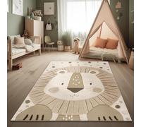 Paco Home Rug Children's Room Play Rug High-Low Effect Lion Motif Natural Colours Soft-Touch Easy Care Modern Minimalist Beige Cream Charcoal, Size:80x150 cm