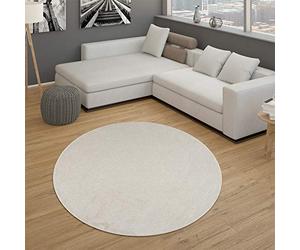Paco Home Rug for A Living Room Monochrome Short-Pile Simple And Modern, In Cream, Size:Ø 120 cm round