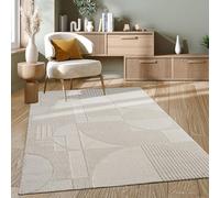 Paco Home Rug living room bedroom modern short pile abstract organic designs geometric 3D effect soft cream, Size:160x230 cm, Colour:Cream