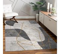 Paco Home Rug living room bedroom modern short pile glossy palm pattern floral design geometric high-low effect 3D, Size:160x230 cm, Colour:Grey