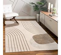 Paco Home Rug living room bedroom modern short pile glossy palm pattern floral design geometric high-low effect 3D, Size:200x290 cm, Colour:Beige 3