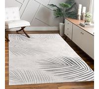 Paco Home Rug living room bedroom modern short pile glossy palm pattern floral design geometric high-low effect 3D, Size:200x290 cm, Colour:Grey 2