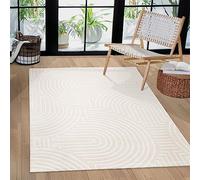 Paco Home Rug living room bedroom modern short pile Scandinavian Boho pattern rainbow Japandi geometric 3D effect cream, Size:200x290 cm, Colour:Cream 2