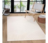 Paco Home Rug living room bedroom modern short pile Scandinavian Boho pattern rainbow Japandi geometric 3D effect cream, Size:160x220 cm, Colour:Cream 6