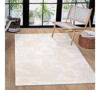 Paco Home Rug living room bedroom modern short pile Scandinavian Boho pattern rainbow Japandi geometric 3D effect cream, Size:200x290 cm, Colour:Cream 3