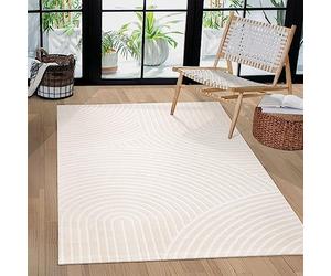 Paco Home Rug living room bedroom modern short pile Scandinavian Boho pattern rainbow Japandi geometric 3D effect cream, Size:80x150 cm, Colour:Cream 6