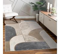 Paco Home Rug Living Room Bedroom Short Pile Geometric Pattern Arc Motif Abstract Design 3D Optics Modern Decor Grey Beige, Size:160x230 cm