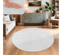 Paco Home Rug Living Room Faux Fur Soft Washable Modern Elegant Easy Care Fur Look Plain Silk Gloss Fluffy Short Pile, Size:Ø 200 cm round, Colour:White
