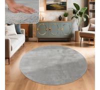 Paco Home Rug Living Room Faux Fur Soft Washable Modern Elegant Easy Care Fur Look Plain Silk Gloss Fluffy Short Pile, Size:Ø 100 cm round, Colour:Grey