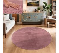 Paco Home Rug Living Room Faux Fur Soft Washable Modern Elegant Easy Care Fur Look Plain Silk Gloss Fluffy Short Pile, Size:80 cm round, Colour:Purple Pink
