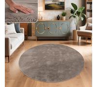 Paco Home Rug Living Room Faux Fur Soft Washable Modern Elegant Easy Care Fur Look Plain Silk Gloss Fluffy Short Pile, Size:80 cm round, Colour:Taupe