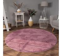 Paco Home Rug Living Room Faux Fur Soft Washable Modern Elegant Easy Care Fur Look Plain Silk Gloss Fluffy Short Pile, Size:Ø 160 cm round, Colour:Purple Pink