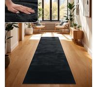 Paco Home Rug Living Room Faux Fur Soft Washable Modern Elegant Easy Care Fur Look Plain Silk Gloss Fluffy Short Pile, Size:80x150 cm, Colour:Black