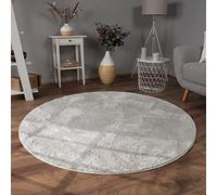 Paco Home Rug Living Room Faux Fur Soft Washable Modern Elegant Easy Care Fur Look Plain Silk Gloss Fluffy Short Pile, Size:Ø 200 cm round, Colour:Grey