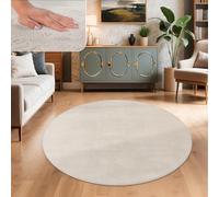 Paco Home Rug Living Room Faux Fur Soft Washable Modern Elegant Easy Care Fur Look Plain Silk Gloss Fluffy Short Pile, Size:Ø 200 cm round, Colour:Cream
