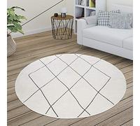 Paco Home Rug Living Room Scandi Diamond Pattern Modern White Different Designs Sizes, Size:Ø 160 cm round, Colour:White 2