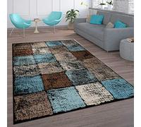 Paco Home Rug Living Room Vintage Short-Pile Moroccan Pattern Diamond Turquoise Brown, Size:60x100 cm, Colour:Brown